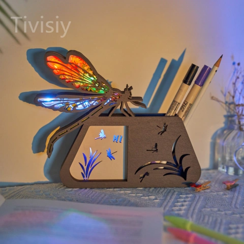 Dragonfly Wooden Night Light and Pen holder with APP Control and Remote Control